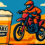 Ein Motorradfahrer springt über ein großes Bierglas mit dem Schriftzug 'MARX Städter'.
